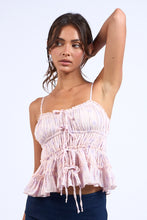 Load image into Gallery viewer, Fun And Flirty Clip Dot Smocked Floral Top With Tie Bow Front Detail