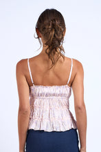 Load image into Gallery viewer, Fun And Flirty Clip Dot Smocked Floral Top With Tie Bow Front Detail