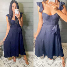 Load image into Gallery viewer, Frills And Fitted Dark Navy Corset Dress