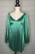 Load image into Gallery viewer, Happy Holidays Green Pleated Dress