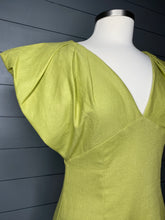 Load image into Gallery viewer, Palm Trees And Fruity Drinks Lime Linen Dress
