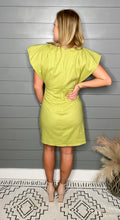 Load image into Gallery viewer, Palm Trees And Fruity Drinks Lime Linen Dress