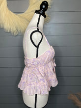 Load image into Gallery viewer, Fun And Flirty Clip Dot Smocked Floral Top With Tie Bow Front Detail