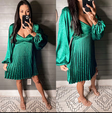 Load image into Gallery viewer, Happy Holidays Green Pleated Dress