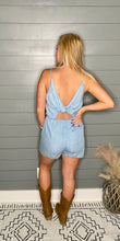 Load image into Gallery viewer, Dolly Chambray Twist Back Romper