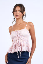Load image into Gallery viewer, Fun And Flirty Clip Dot Smocked Floral Top With Tie Bow Front Detail