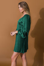 Load image into Gallery viewer, Happy Holidays Green Pleated Dress