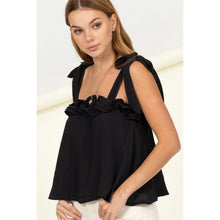 Load image into Gallery viewer, Hamptons Ready Black Tie Shoulder Ruffle Top