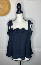 Load image into Gallery viewer, Hamptons Ready Black Tie Shoulder Ruffle Top