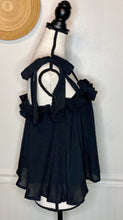 Load image into Gallery viewer, Hamptons Ready Black Tie Shoulder Ruffle Top