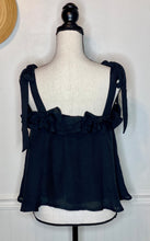 Load image into Gallery viewer, Hamptons Ready Black Tie Shoulder Ruffle Top