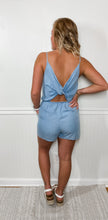Load image into Gallery viewer, Dolly Chambray Twist Back Romper