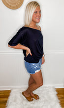 Load image into Gallery viewer, It's All About The Fray Mid Rise Denim Shorts