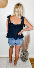Load image into Gallery viewer, Hamptons Ready Black Tie Shoulder Ruffle Top
