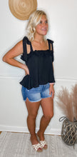 Load image into Gallery viewer, Hamptons Ready Black Tie Shoulder Ruffle Top