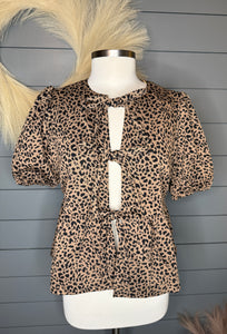 Wild For Bows Leopard Print Tie Front Top