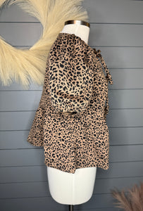 Wild For Bows Leopard Print Tie Front Top