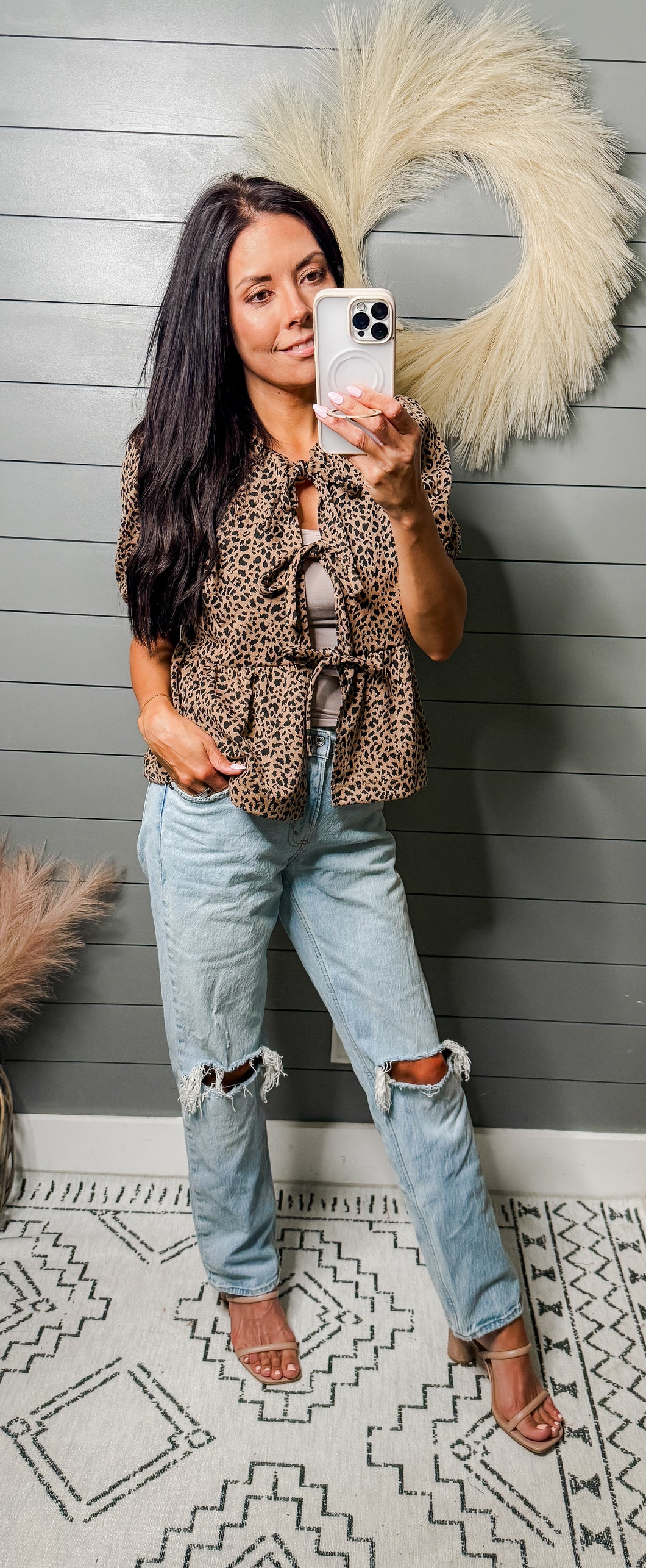 Wild For Bows Leopard Print Tie Front Top