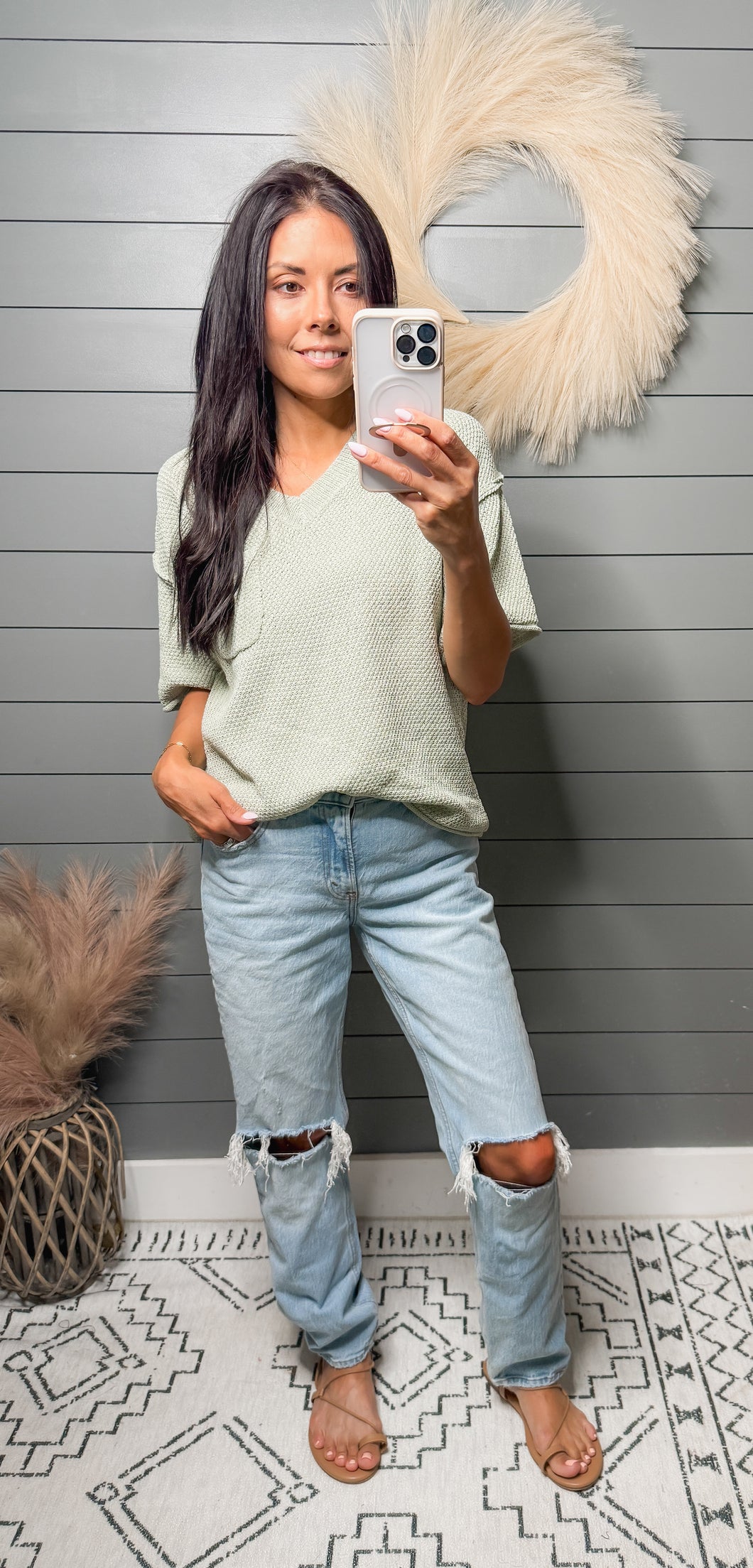 Sage All The Way Short Sleeve Sweater