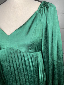 Happy Holidays Green Pleated Dress