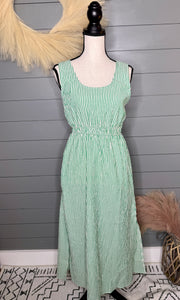 All For The Green Pin Striped Midi Dress