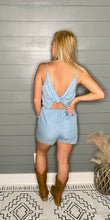 Load image into Gallery viewer, Dolly Chambray Twist Back Romper
