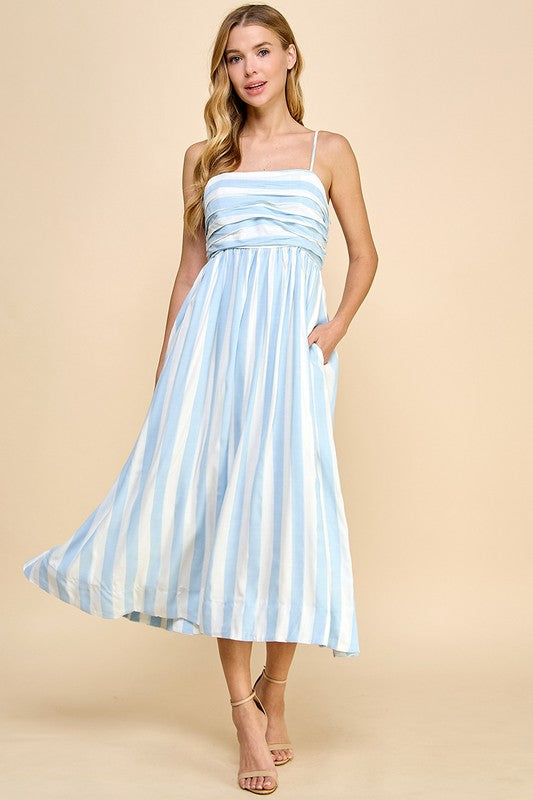 Southern Simplicity Blue And White Striped Midi Dress
