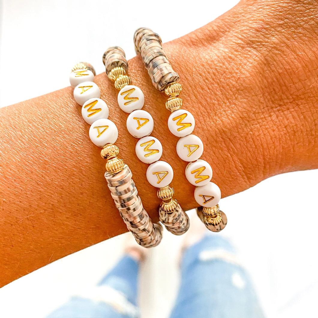 Gold Mama-Brown Speckle Dalmatian Heishi Bracelet