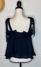 Load image into Gallery viewer, Hamptons Ready Black Tie Shoulder Ruffle Top
