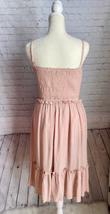 Blushing Vibes Smocked Dress With Pockets!