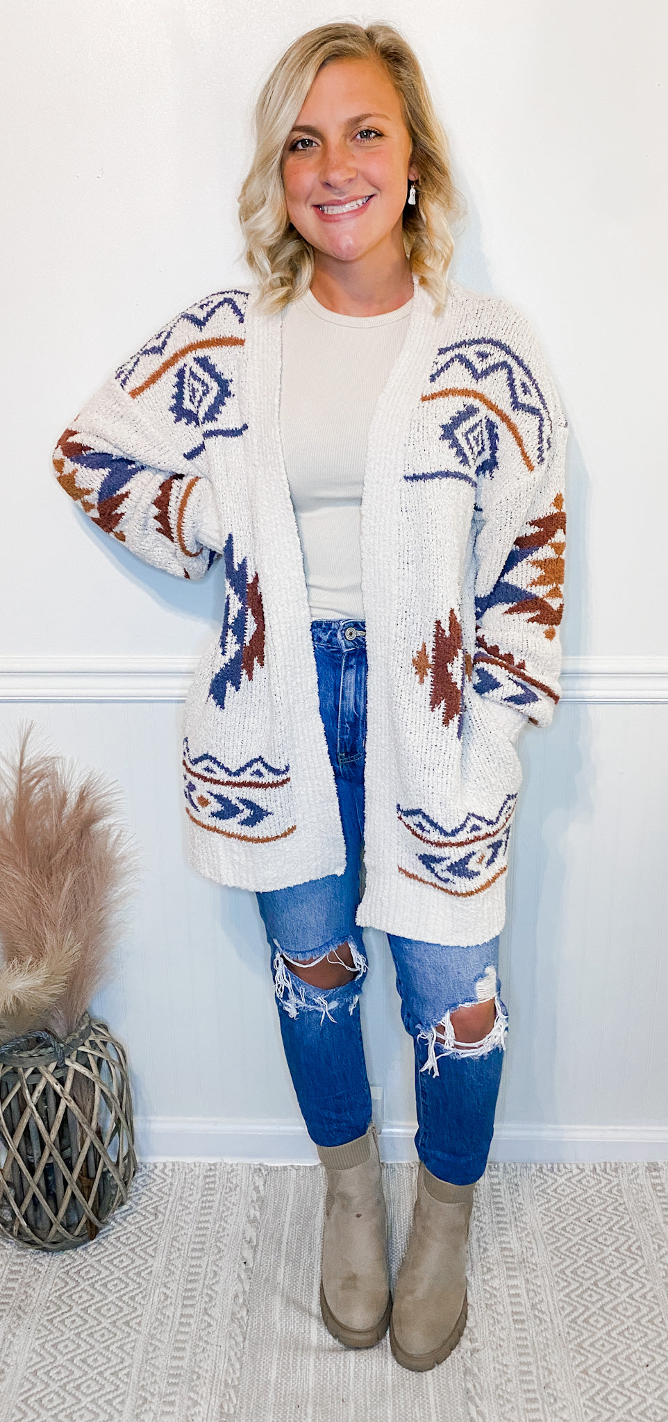 iroquois Cardigan 24SS 7G TUCK LYNX CD 2 Cotton White Total