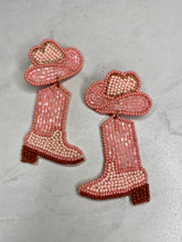 Load image into Gallery viewer, Let&#39;s Go Girls Pink Beaded Boot Earrings
