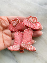 Load image into Gallery viewer, Let&#39;s Go Girls Pink Beaded Boot Earrings
