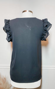 Formally Yours Black Ruffle Sleeve Top