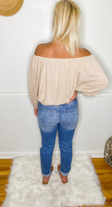 Beige All The Way Off The Shoulder Top