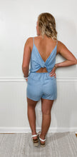 Load image into Gallery viewer, Dolly Chambray Twist Back Romper
