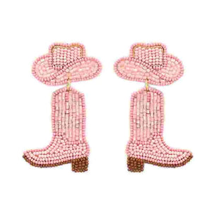 Let's Go Girls Pink Beaded Boot Earrings